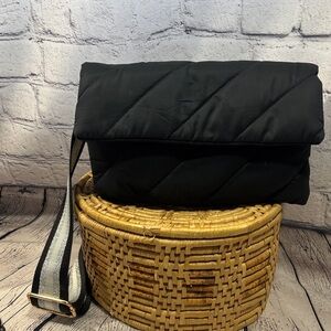 Cejon Black Quilted Crossbody Bag with Silver Strap